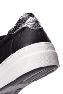 Kadın Siyah Deri Desenli Sneaker | Derimod Kadın Siyah Deri Desenli Sneaker | Derimod