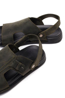 Male Khaki Nubuck Leather Sandals | Derimod Male Khaki Nubuck Leather Sandals | Derimod