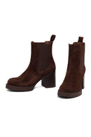 Woman Brown Suede Heels Leather Chelsea Boots | Derimod Woman Brown Suede Heels Leather Chelsea Boots | Derimod