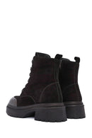 Women's Black Zippered Suede Leather Combat Boots | Derimod Women's Black Zippered Suede Leather Combat Boots | Derimod