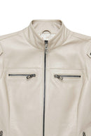 Derek Women's Beige Short Leather Jacket | Derimod Derek Women's Beige Short Leather Jacket | Derimod