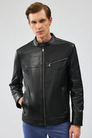 Bruce Erkek Siyah Regular Deri Ceket | Derimod Bruce Erkek Siyah Regular Deri Ceket | Derimod