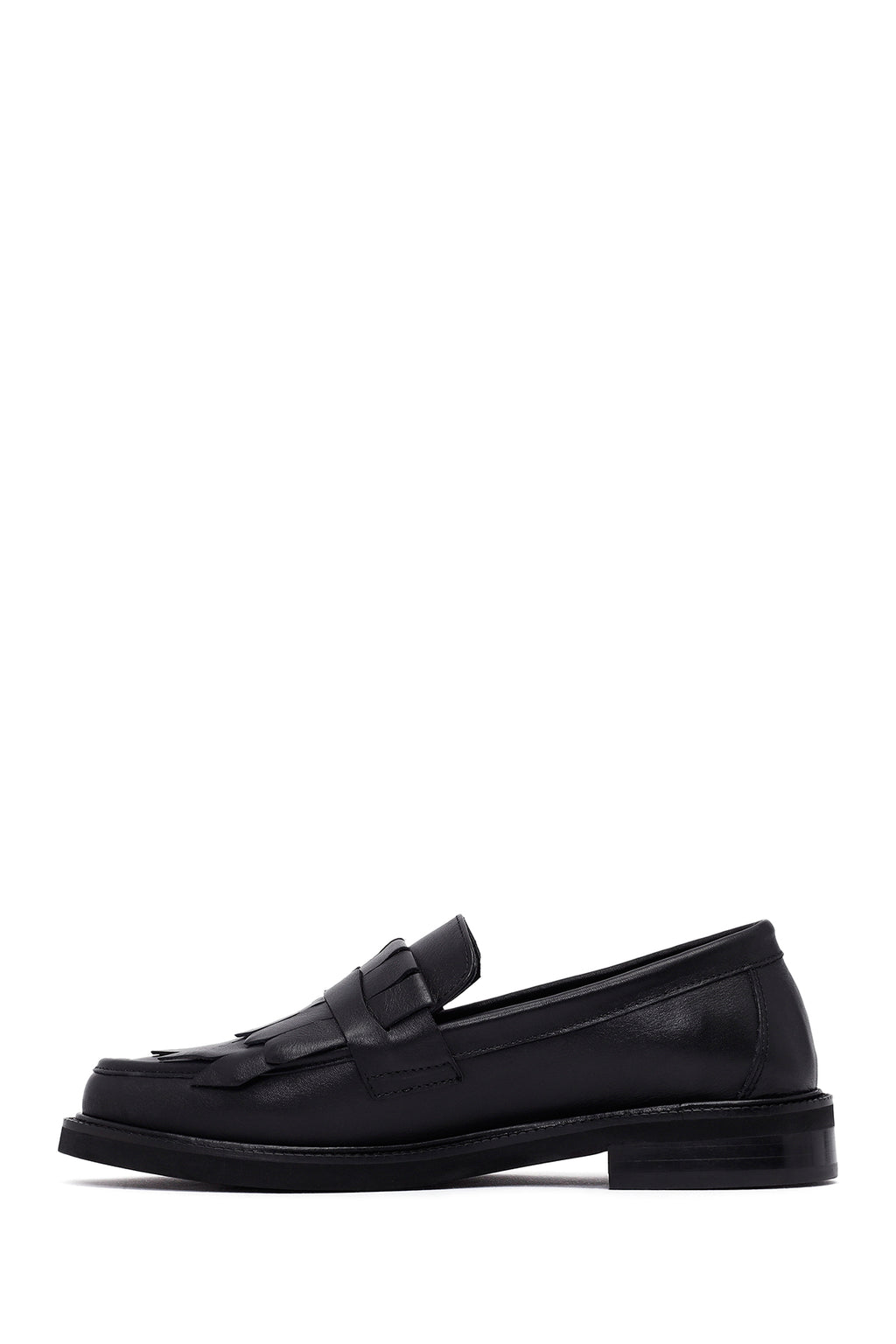 Kadın Siyah Püsküllü Deri Maskülen Loafer