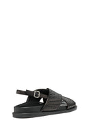 Geox Women's Black D Adelash E - Shi.Goat Lea Knitted Leather Sandals | Derimod Geox Women's Black D Adelash E - Shi.Goat Lea Knitted Leather Sandals | Derimod