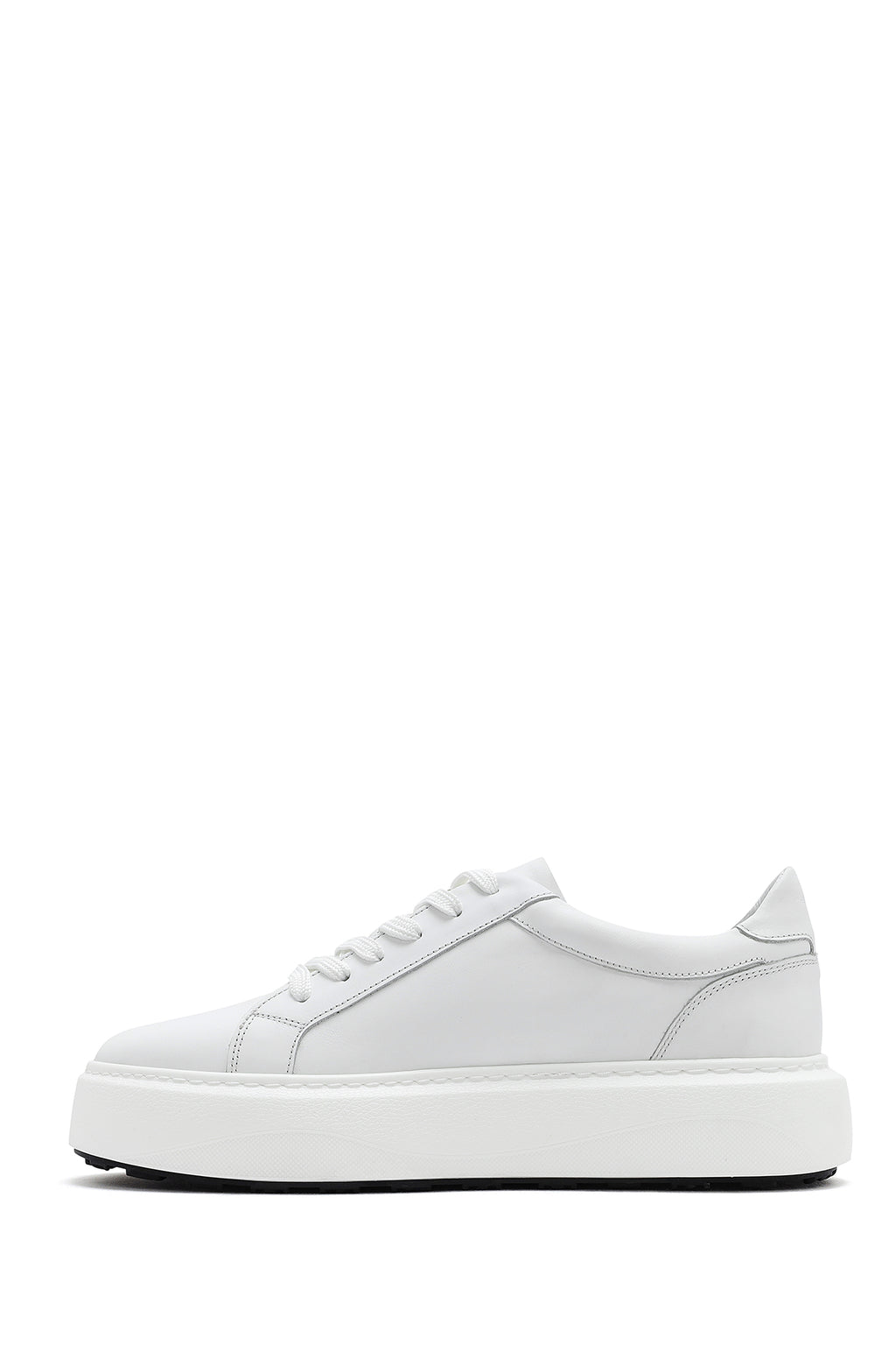 Erkek Beyaz Bağcıklı Kalın Tabanlı Deri Sneaker