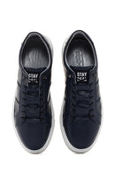 Men's Navy Blue Lace-Up Leather Sneaker | Derimod Men's Navy Blue Lace-Up Leather Sneaker | Derimod