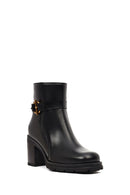 Women's Black Zippered Thick Heeled Leather Boot | Derimod Women's Black Zippered Thick Heeled Leather Boot | Derimod