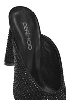 Women's Black Thick High Heeled Stoned Leather Slippers | Derimod Women's Black Thick High Heeled Stoned Leather Slippers | Derimod