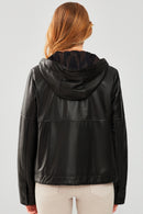 Shelly Kadın Siyah Oversize Kapüşonlu Deri Ceket | Derimod