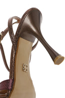 Women's Copper Ankle Strap Thin High Heel Patterned Leather Sandals | Derimod Women's Copper Ankle Strap Thin High Heel Patterned Leather Sandals | Derimod