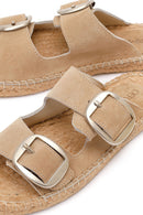 Women's Beige Buckled Suede Leather Espadrille Slippers | Derimod Women's Beige Buckled Suede Leather Espadrille Slippers | Derimod