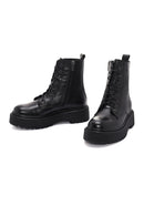 Woman Black Leather Zippered Combat Boots | Derimod Woman Black Leather Zippered Combat Boots | Derimod