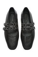 Women's Black Double Buckled Leather Ballerinas | Derimod Women's Black Double Buckled Leather Ballerinas | Derimod