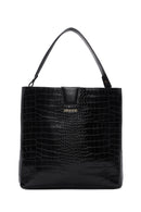 Women's Black Long Strap Crocodile Shoulder Bag | Derimod Women's Black Long Strap Crocodile Shoulder Bag | Derimod