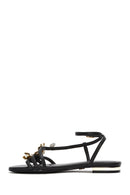 Women's Black Ankle Buckle Stoned Sandals | Derimod Women's Black Ankle Buckle Stoned Sandals | Derimod