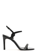 Women's Black Ankle Buckle Stone High Thin Heel Sandals | Derimod Women's Black Ankle Buckle Stone High Thin Heel Sandals | Derimod