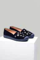 Lacivert Metal Detaylı Kadın Deri Espadril | Derimod Lacivert Metal Detaylı Kadın Deri Espadril | Derimod