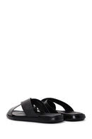 Men's Black Knitted Patterned Leather Slippers | Derimod Men's Black Knitted Patterned Leather Slippers | Derimod