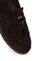 Woman Brown Thick-Soled Tassel Suede Loafer | Derimod Woman Brown Thick-Soled Tassel Suede Loafer | Derimod