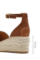 Women's Tan Ankle Buckle Wedge Heeled Straw Leather Espadrille Sandals | Derimod Women's Tan Ankle Buckle Wedge Heeled Straw Leather Espadrille Sandals | Derimod