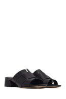 Women's Black Short Thick Heeled Leather Slippers | Derimod Women's Black Short Thick Heeled Leather Slippers | Derimod
