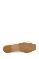 Women's Cream Stoned Leather Ballerina | Derimod Women's Cream Stoned Leather Ballerina | Derimod