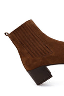 Woman Brown Zip Closure Chunky Heeled Suede Boots | Derimod Woman Brown Zip Closure Chunky Heeled Suede Boots | Derimod
