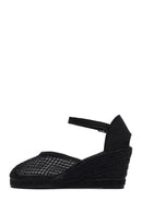 Women's Black Ankle Buckle Wedge Heel Espadrille Sandals | Derimod Women's Black Ankle Buckle Wedge Heel Espadrille Sandals | Derimod