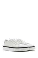Male White Lace-Up Leather Sneaker | Derimod Male White Lace-Up Leather Sneaker | Derimod