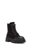 Women's Black Zippered Suede Leather Combat Boots | Derimod Women's Black Zippered Suede Leather Combat Boots | Derimod