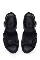 Woman Black Strappy Leather Comfort Sandal | Derimod Woman Black Strappy Leather Comfort Sandal | Derimod
