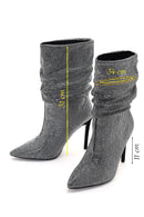 Women's Silver Thin Heeled Stone Boots | Derimod Women's Silver Thin Heeled Stone Boots | Derimod