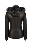 Audrey Woman Black Hooded Fur Leather Coats | Derimod Audrey Woman Black Hooded Fur Leather Coats | Derimod