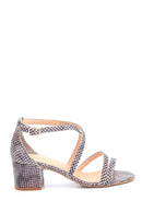 Women's Leather Snakeskin Detailed Heeled Sandals | Derimod Women's Leather Snakeskin Detailed Heeled Sandals | Derimod