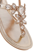 Kadın Altın Taşlı Parmak Arası Sandalet | Derimod