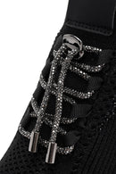Derimod Zero Women's Black Lace-Up Stone Detailed Fabric Sneakers | Derimod Derimod Zero Women's Black Lace-Up Stone Detailed Fabric Sneakers | Derimod