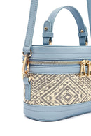 Women's Blue Long Strap Patterned Mini Box Crossbody Bag | Derimod Women's Blue Long Strap Patterned Mini Box Crossbody Bag | Derimod