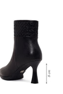 Woman Black Zip Closure Braided Thin-Heeled Leather Boots | Derimod Woman Black Zip Closure Braided Thin-Heeled Leather Boots | Derimod