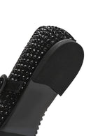 Women's Black Stone Leather Ballerinas | Derimod Women's Black Stone Leather Ballerinas | Derimod