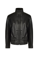 Veronik Woman Black Mandarin Collar Leather Jacket | Derimod Veronik Woman Black Mandarin Collar Leather Jacket | Derimod