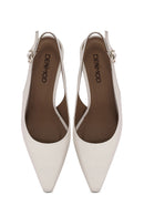 Women's Cream Buckled Ankle Slingback Heeled Leather Shoes | Derimod Women's Cream Buckled Ankle Slingback Heeled Leather Shoes | Derimod