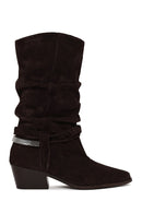 Woman Dark Mink Thick-Heeled Suede Cowboy Boots | Derimod Woman Dark Mink Thick-Heeled Suede Cowboy Boots | Derimod