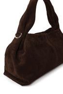 Woman Dark Mink Long Strap Suede Shoulder Bag | Derimod Woman Dark Mink Long Strap Suede Shoulder Bag | Derimod