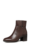 Geox Women's Brown New Asheel Zippered Thick Heel Leather Boots | Derimod Geox Women's Brown New Asheel Zippered Thick Heel Leather Boots | Derimod