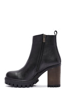 Women's Black Zippered Thick Heeled Leather Boots | Derimod Women's Black Zippered Thick Heeled Leather Boots | Derimod