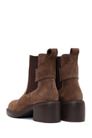 Woman Mink Thick-Heeled Suede Chelsea Boots | Derimod Woman Mink Thick-Heeled Suede Chelsea Boots | Derimod