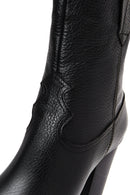 Women's Black Leather Cowboy Heeled Boots | Derimod Women's Black Leather Cowboy Heeled Boots | Derimod