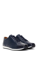 Men's Navy Blue Lace-up Leather Casual Sneaker | Derimod Men's Navy Blue Lace-up Leather Casual Sneaker | Derimod