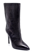 Women's Leather Crocodile Patterned Heeled Boots | Derimod Women's Leather Crocodile Patterned Heeled Boots | Derimod