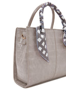 Women's Mink Long Strap Crocodile Patterned Handbag with Accessory Detail | Derimod Women's Mink Long Strap Crocodile Patterned Handbag with Accessory Detail | Derimod